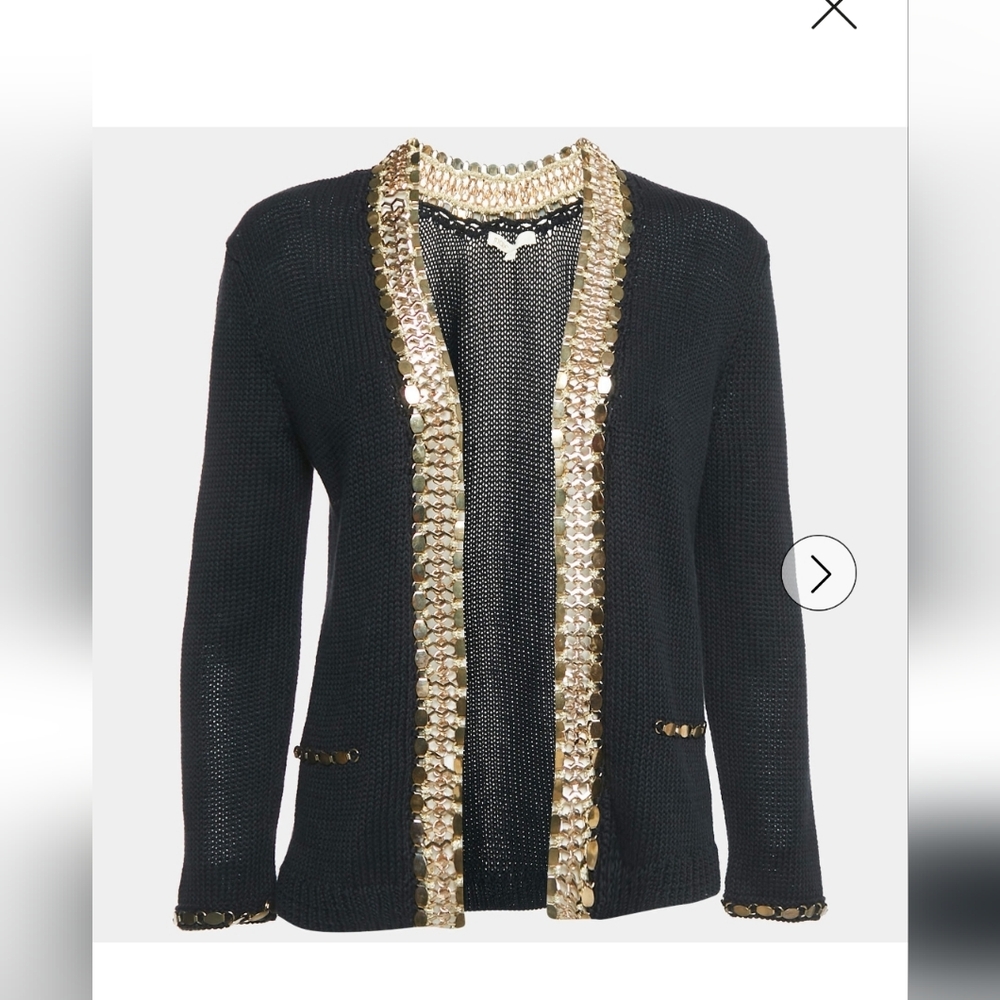 Elegant Black and Gold Maje Liquid Knit Women's Cardigan Jacket
